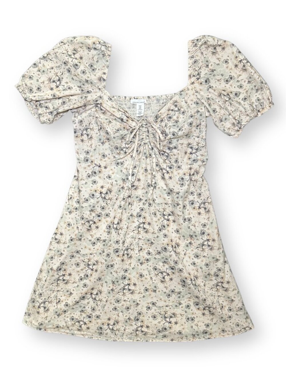 H&M Linen Blend Floral Ruched Front Smocked Back Mini Dress - Size M